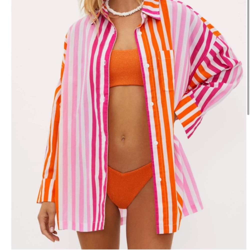 Beach Riot Pink and Orange Striped Swim Coverup
